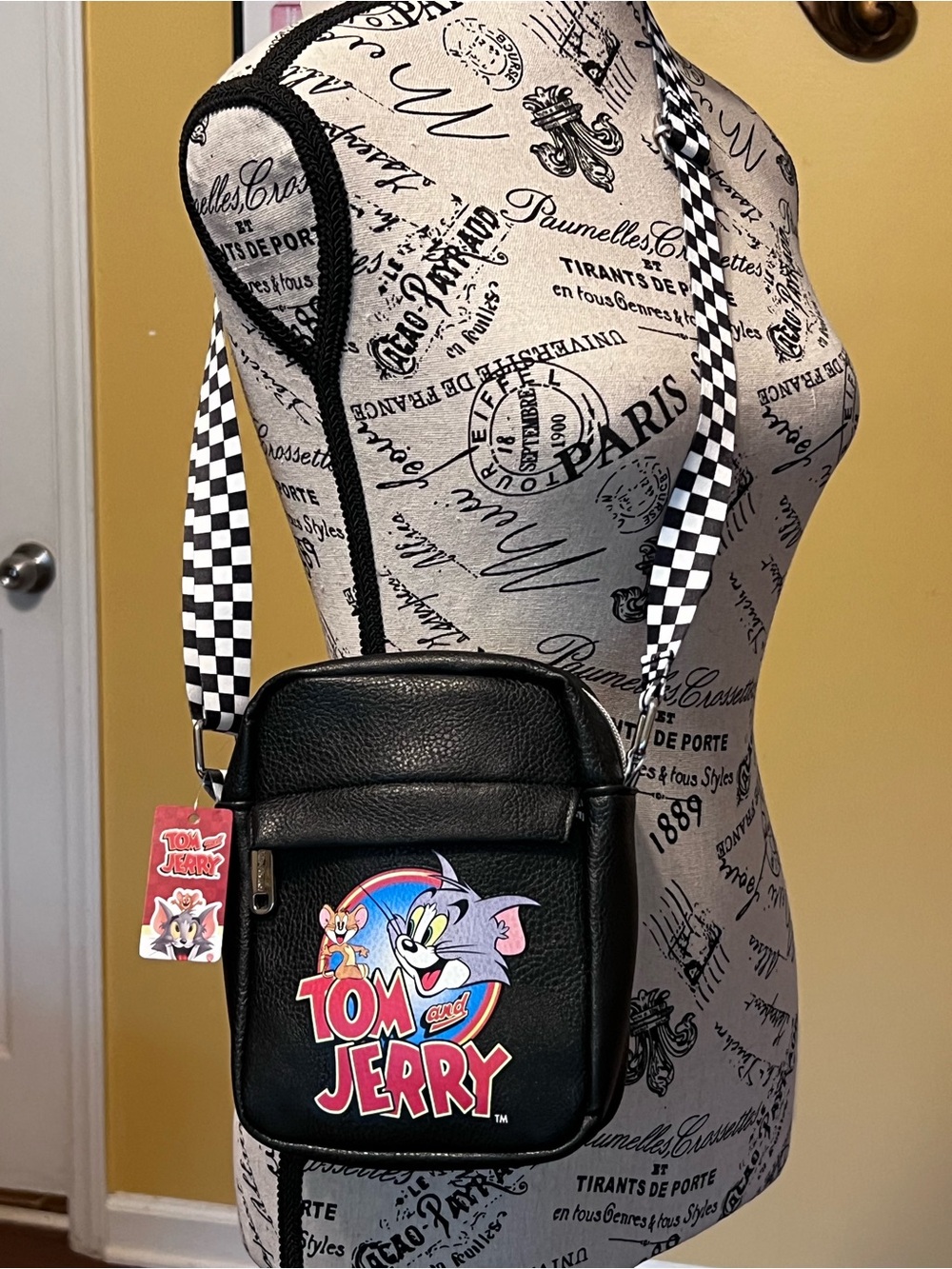 Tom and Jerry NWT  Black vegan leather Crossbody Bag unisex Casual Shoulder Bag - Picture 15 of 15
